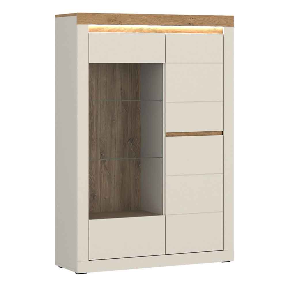Nessa Wooden Right Handed Display Cabinet with 2 Doors in Cashmere and Stone Oak