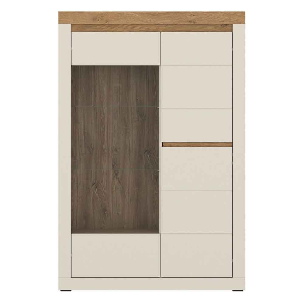 Nessa Wooden Right Handed Display Cabinet with 2 Doors in Cashmere and Stone Oak