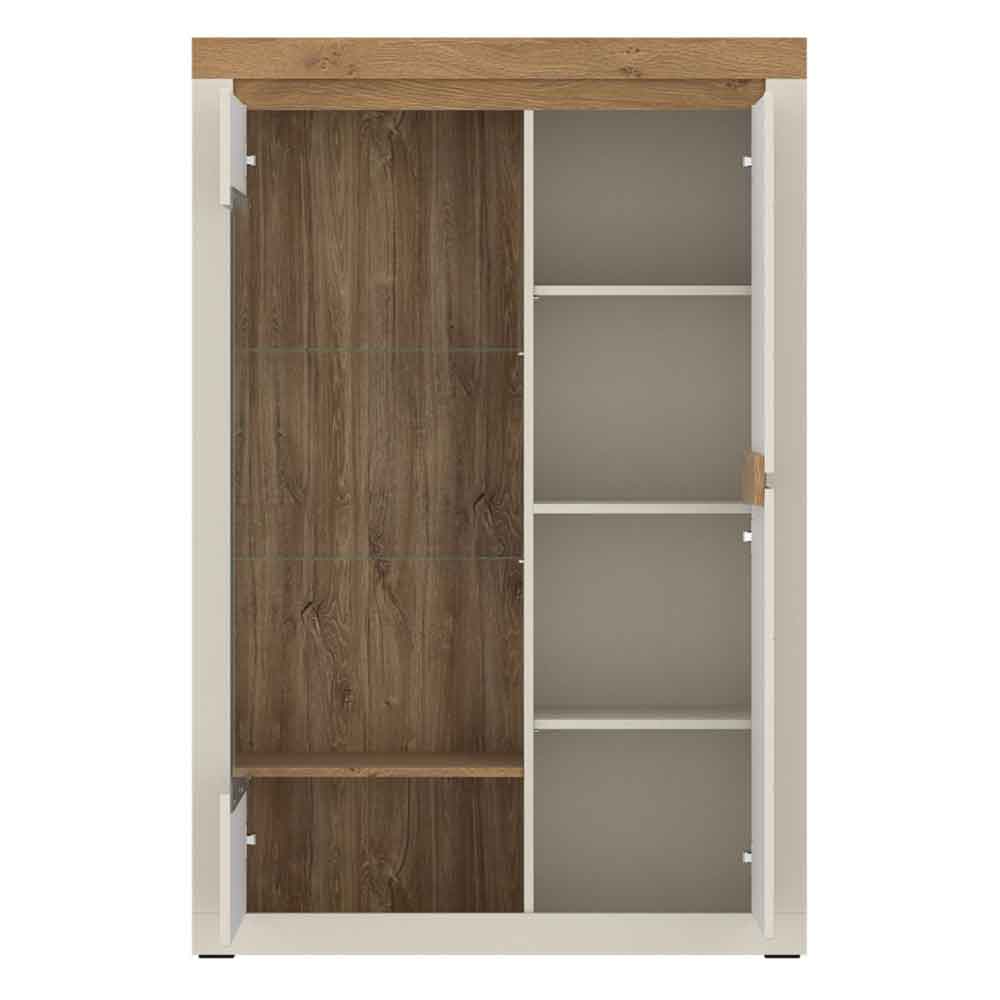Nessa Wooden Right Handed Display Cabinet with 2 Doors in Cashmere and Stone Oak