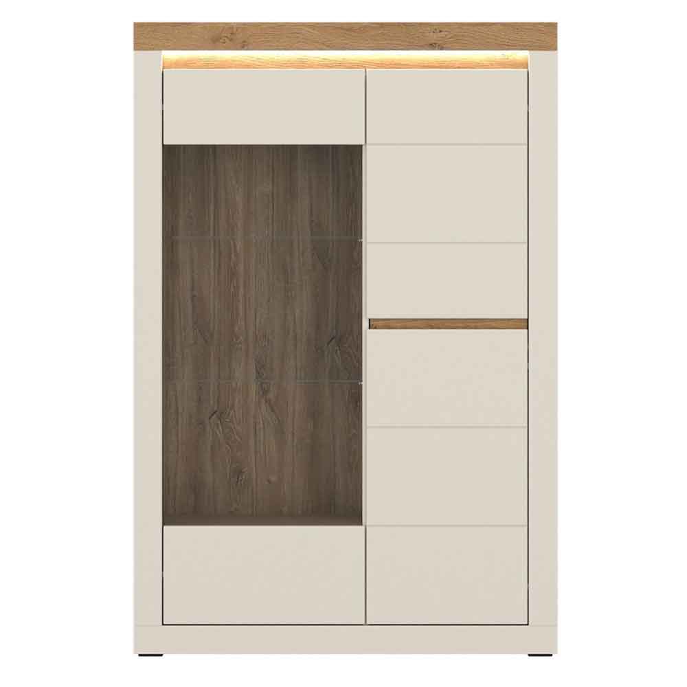 Nessa Wooden Right Handed Display Cabinet with 2 Doors in Cashmere and Stone Oak