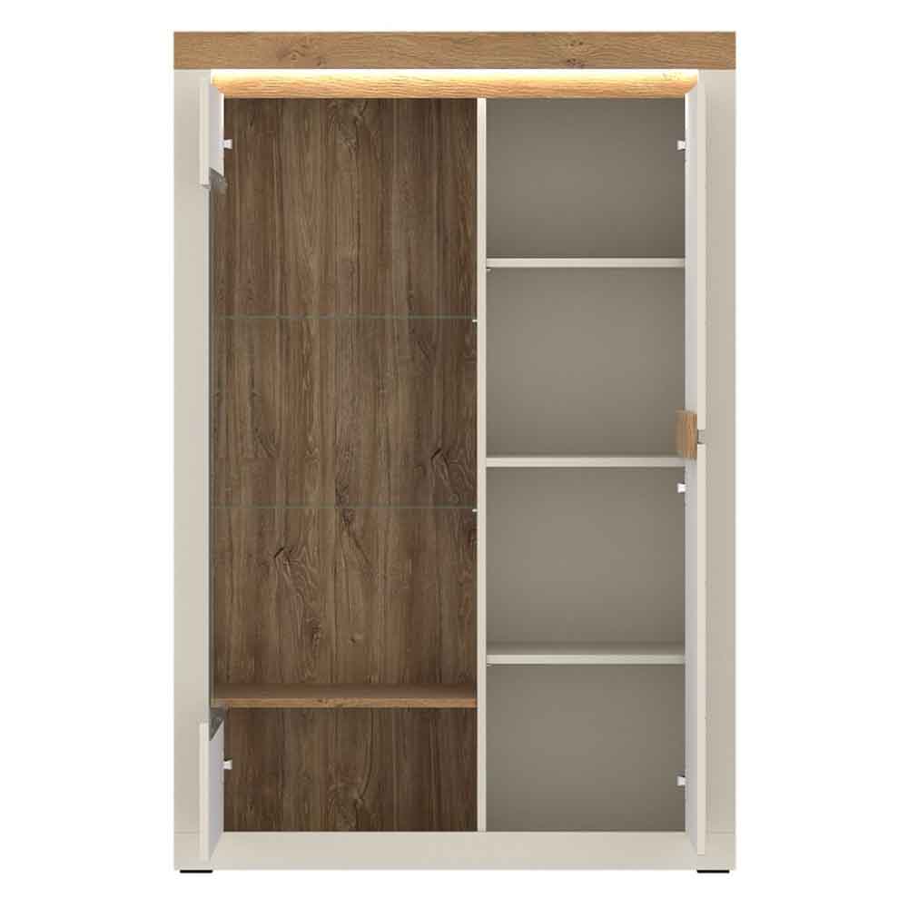 Nessa Wooden Right Handed Display Cabinet with 2 Doors in Cashmere and Stone Oak