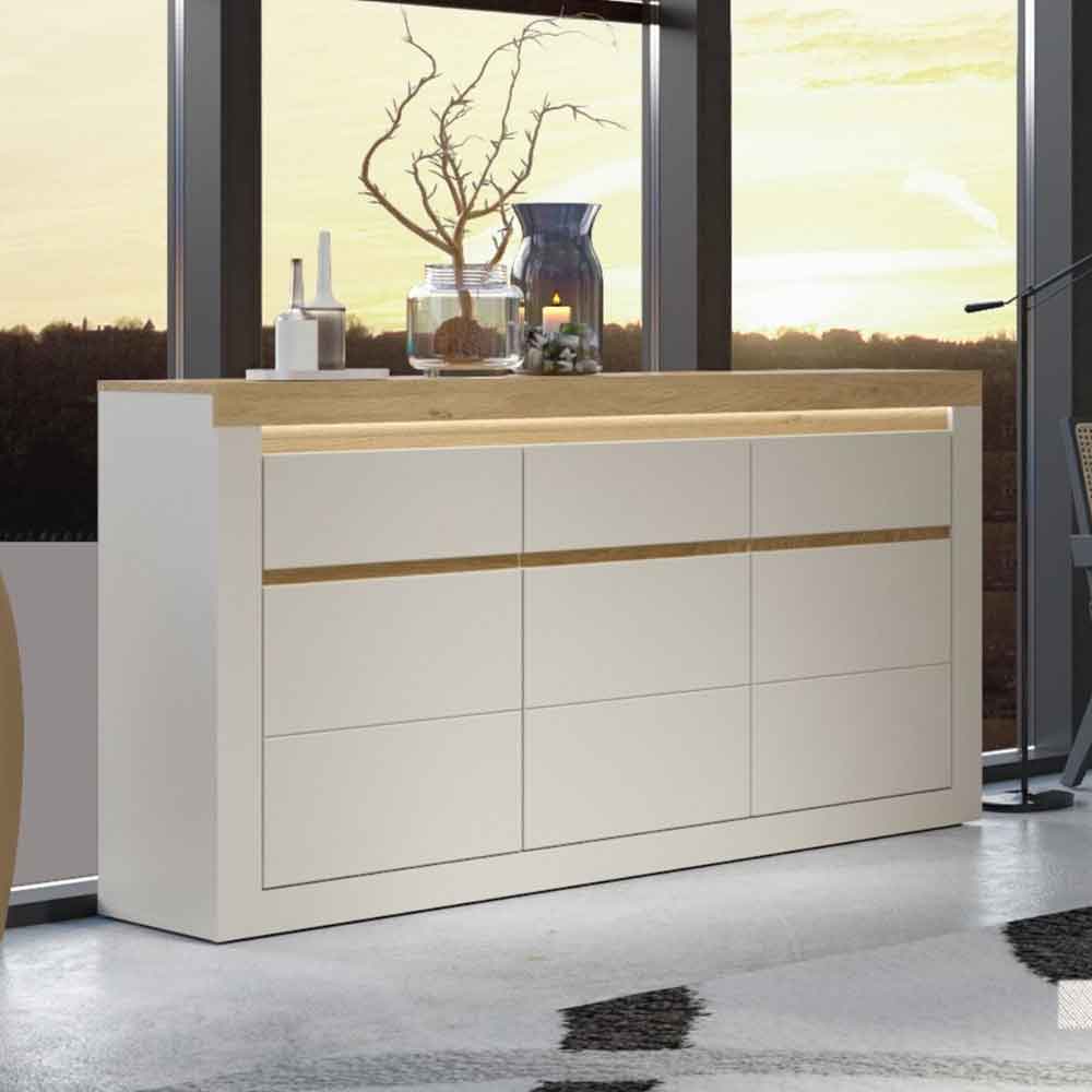 Nessa Wooden Sideboard 3 Doors 3 Drawers in Cashmere and Stone Oak with LED