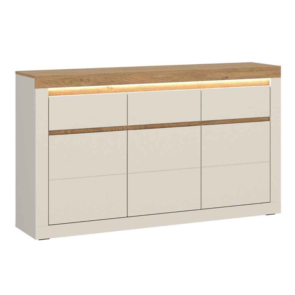 Nessa Wooden Sideboard 3 Doors 3 Drawers in Cashmere and Stone Oak with LED