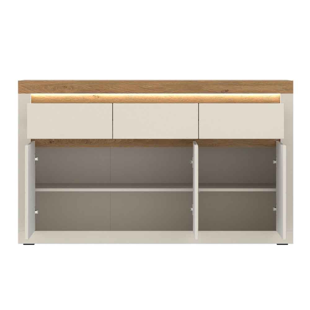 Nessa Wooden Sideboard 3 Doors 3 Drawers in Cashmere and Stone Oak with LED