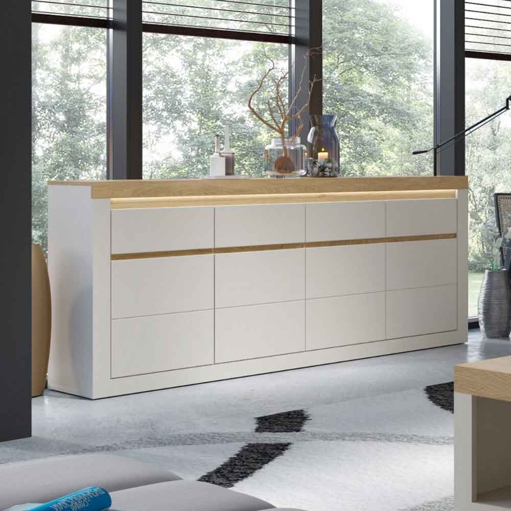 Nessa Wooden Sideboard 4 Doors 4 Drawers in Cashmere and Stone Oak with LED