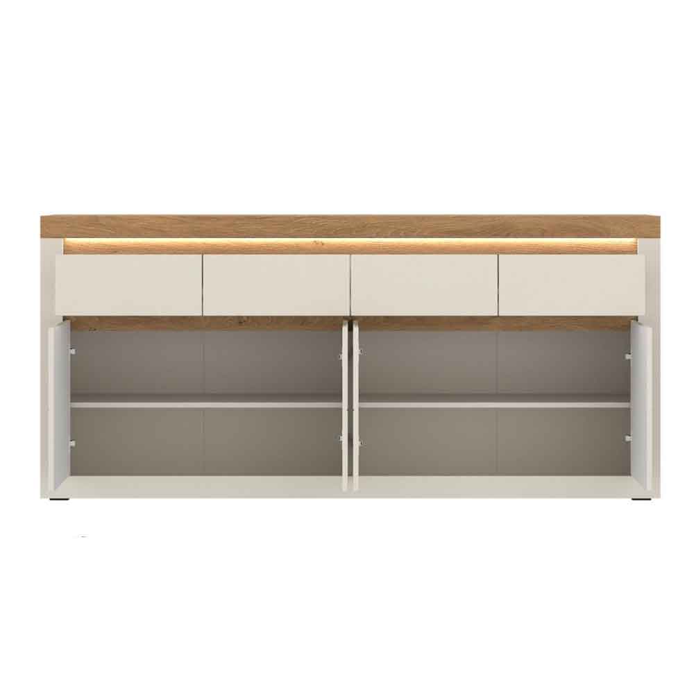 Nessa Wooden Sideboard 4 Doors 4 Drawers in Cashmere and Stone Oak with LED