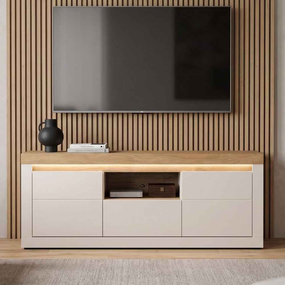 Nessa Wooden TV Stand 2 Doors 1 Drawer in Cashmere and Stone Oak with LED
