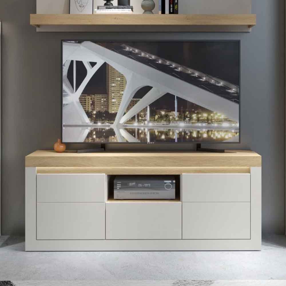 Nessa Wooden TV Stand 2 Doors 1 Drawer in Cashmere and Stone Oak with LED
