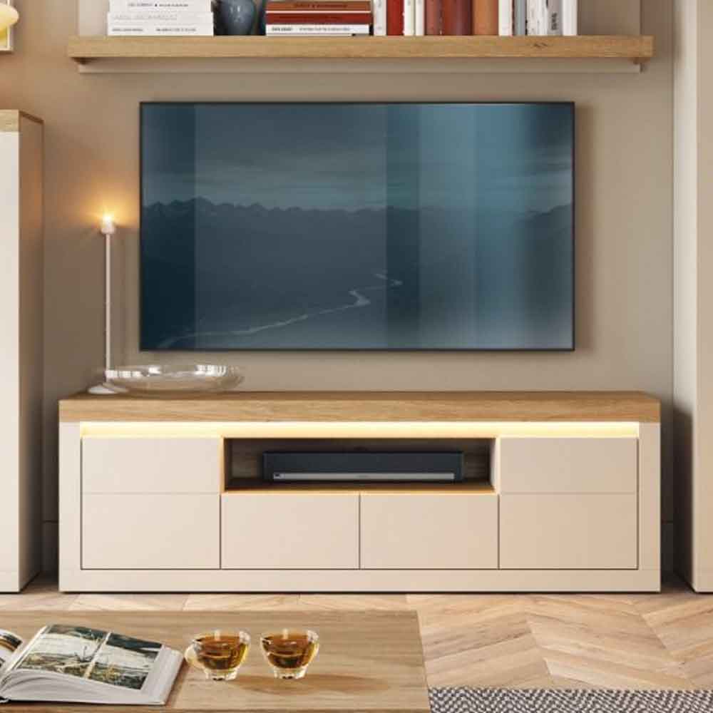 Nessa Wooden TV Stand 2 Doors 2 Drawers in Cashmere and Stone Oak with LED
