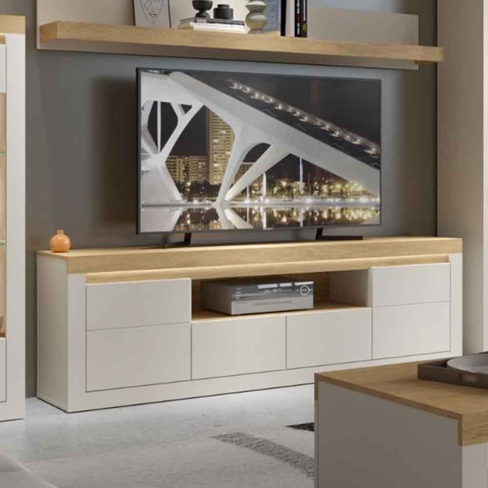 Nessa Wooden TV Stand 2 Doors 2 Drawers in Cashmere and Stone Oak with LED