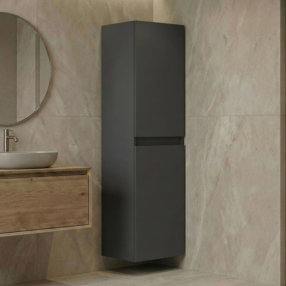 Nest Tall Wooden Wall Mounted Bathroom Storage Cabinet in Matte Anthracite
