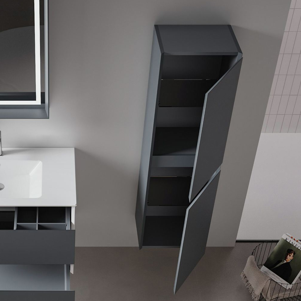 Nest Tall Wooden Wall Mounted Bathroom Storage Cabinet in Matte Anthracite