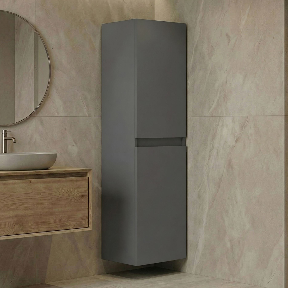 Nest Tall Wooden Wall Mounted Bathroom Storage Cabinet in Matte Grey