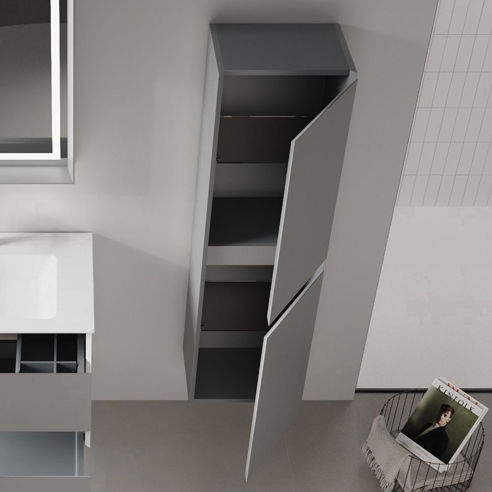 Nest Tall Wooden Wall Mounted Bathroom Storage Cabinet in Matte Grey