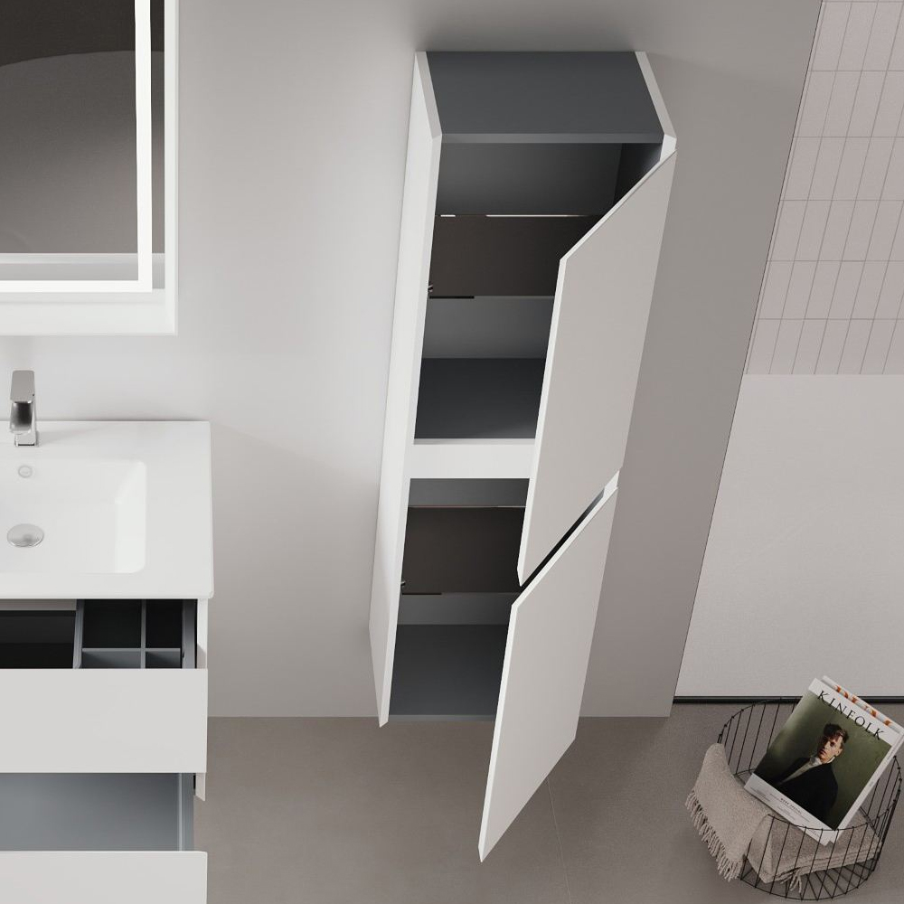 Nest Tall Wooden Wall Mounted Bathroom Storage Cabinet in Matte White