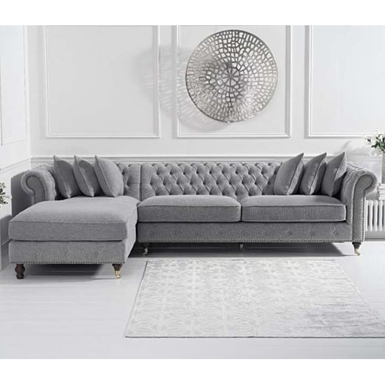 Nesta Large Linen Left Facing Corner Chaise Sofa In Grey