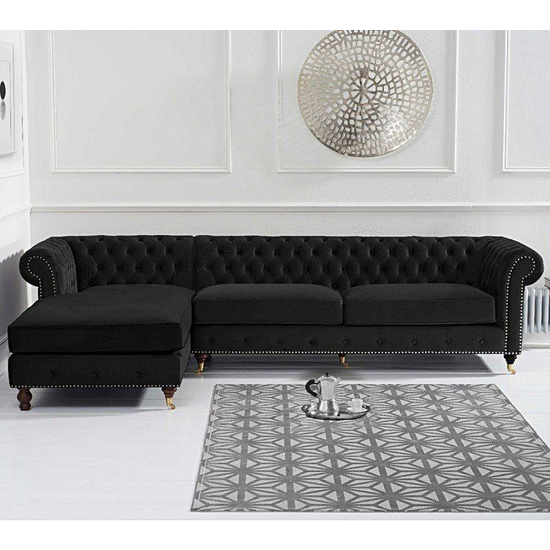 Nesta Large Velvet Left Facing Corner Chaise Sofa In Black_2