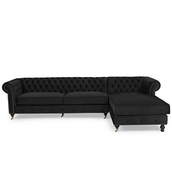 Nesta Large Velvet Left Facing Corner Chaise Sofa In Black_3