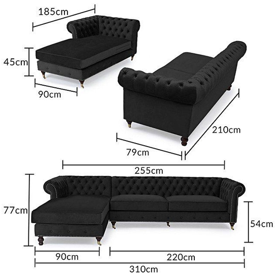 Nesta Large Velvet Left Facing Corner Chaise Sofa In Black_7