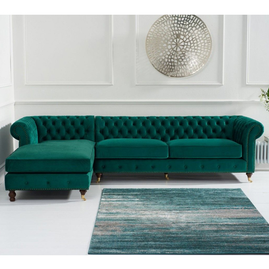 Nesta Large Velvet Left Facing Corner Chaise Sofa In Green_2
