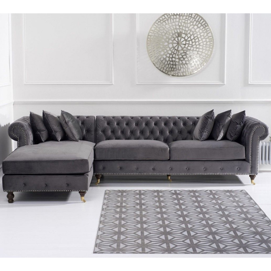 Nesta Large Velvet Left Facing Corner Chaise Sofa In Grey_2