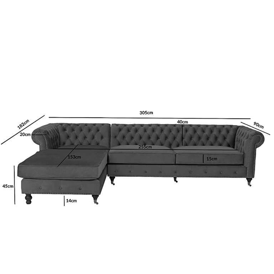 Nesta Large Velvet Left Facing Corner Chaise Sofa In Grey_4