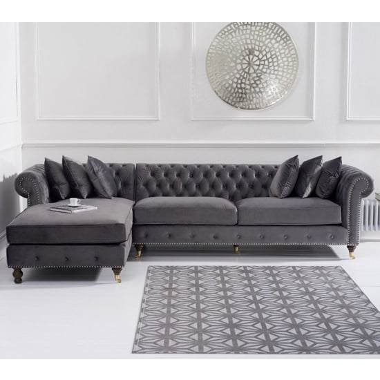 Nesta Large Velvet Left Facing Corner Chaise Sofa In Grey_1