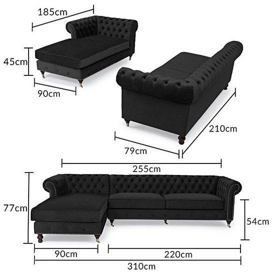 Nesta Large Velvet Right Facing Corner Chaise Sofa In Black_7