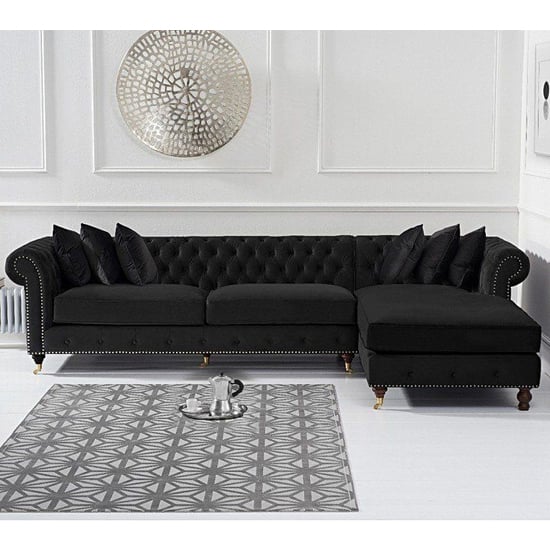 Nesta Large Velvet Right Facing Corner Chaise Sofa In Black