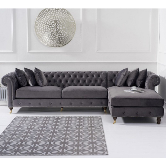 Nesta Large Velvet Right Facing Corner Chaise Sofa In Grey