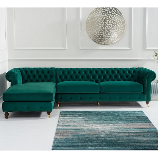 Nesta Chesterfield Left Corner Sofa In Green Velvet Furniture in Fashion