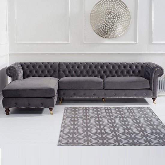 Nesta Chesterfield Left Corner Sofa In Grey Velvet Furniture Nesta Chesterfield Left Corner Sofa In