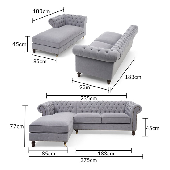 Nesta Medium Linen Left Facing Corner Chaise Sofa In Grey_6