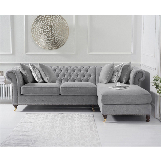 Nesta Medium Linen Right Facing Corner Chaise Sofa In Grey