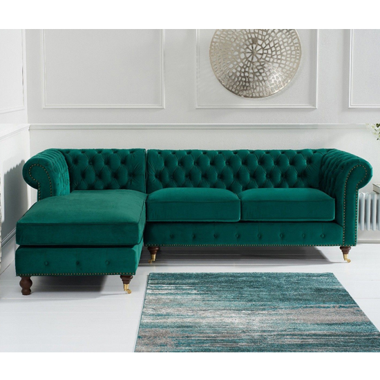Nesta Medium Velvet Left Facing Corner Chaise Sofa In Green_2