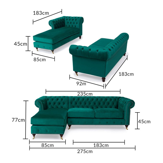 Nesta Medium Velvet Left Facing Corner Chaise Sofa In Green_5