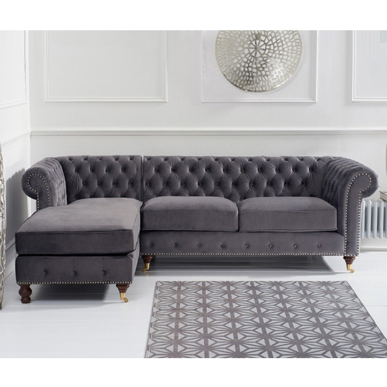 Nesta Medium Velvet Left Facing Corner Chaise Sofa In Grey_2