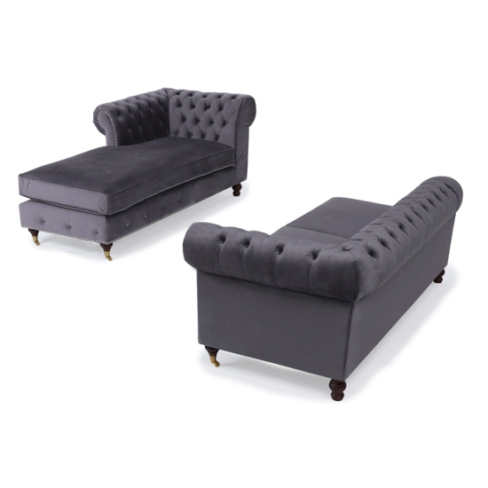 Nesta Medium Velvet Left Facing Corner Chaise Sofa In Grey_4