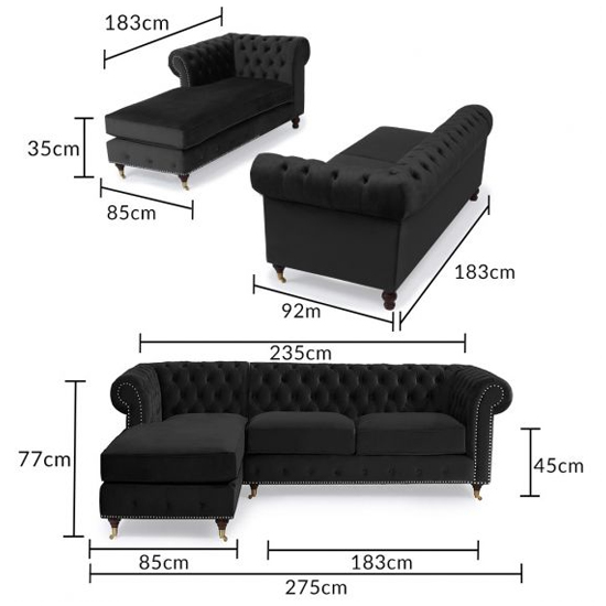 Nesta Medium Velvet Right Facing Corner Chaise Sofa In Black_6