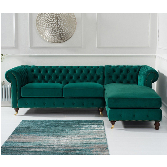 Nesta Medium Velvet Right Facing Corner Chaise Sofa In Green_2