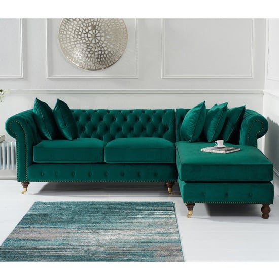 Nesta Medium Velvet Right Facing Corner Chaise Sofa In Green