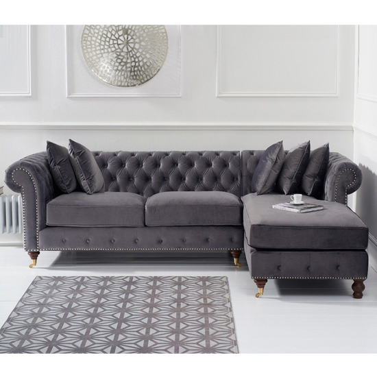 Nesta Medium Velvet Right Facing Corner Chaise Sofa In Grey_1