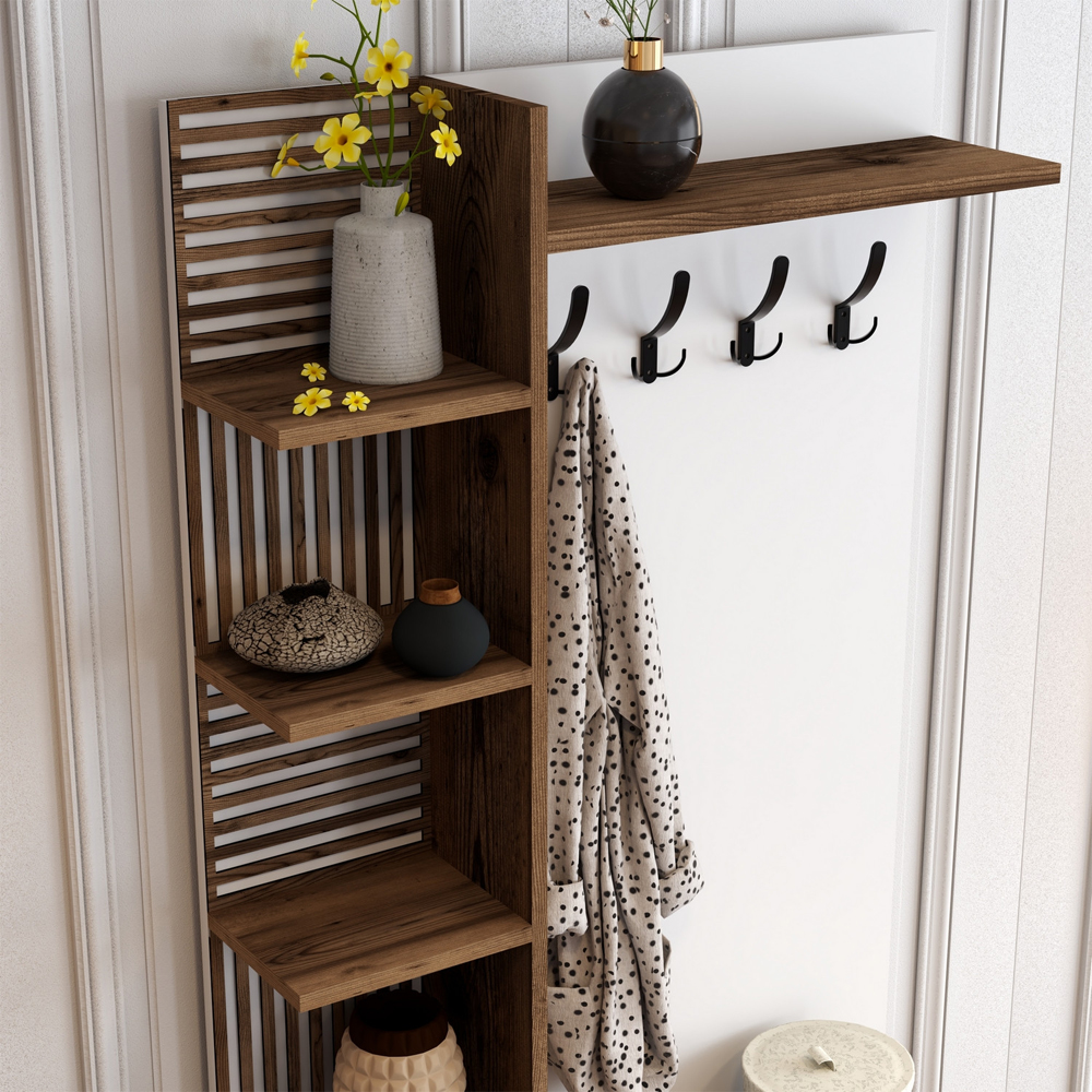 Nestor Wooden Coat Stand with 2 Doors in Walnut and White