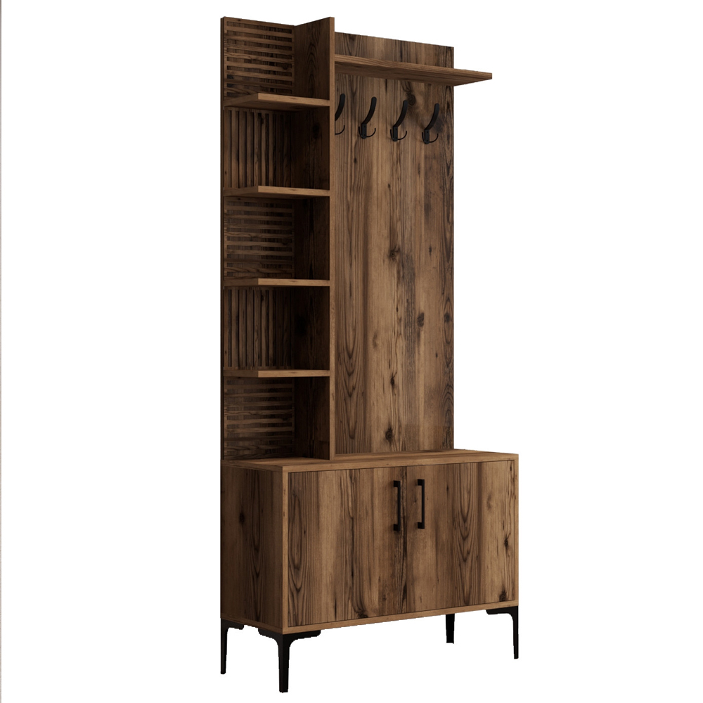 Nestor Wooden Coat Stand with 2 Doors in Walnut