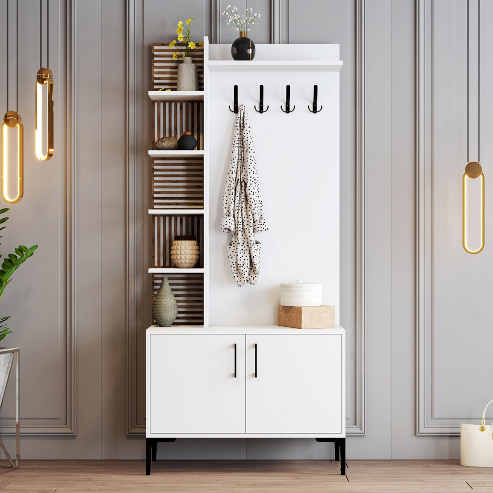 Nestor Wooden Coat Stand with 2 Doors in White