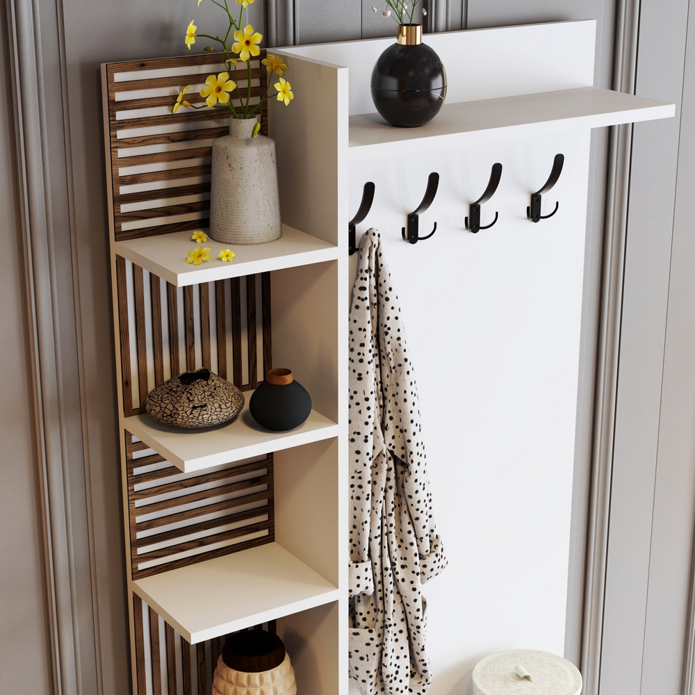 Nestor Wooden Coat Stand with 2 Doors in White