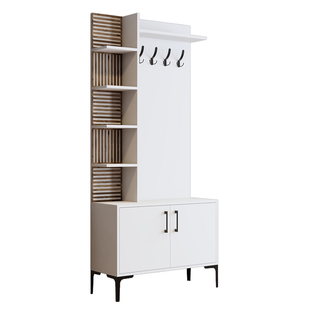 Nestor Wooden Coat Stand with 2 Doors in White