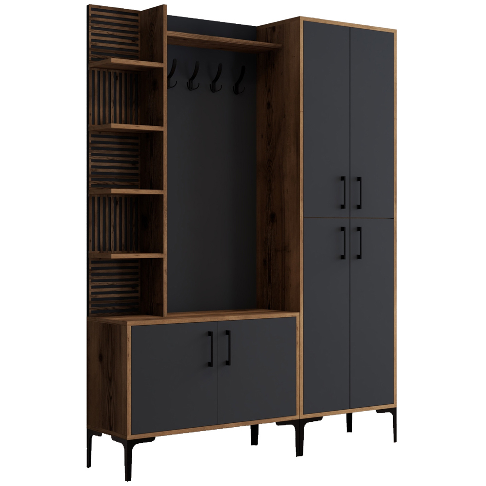 Nestor Wooden Coat Stand with 6 Doors in Walnut and Anthracite