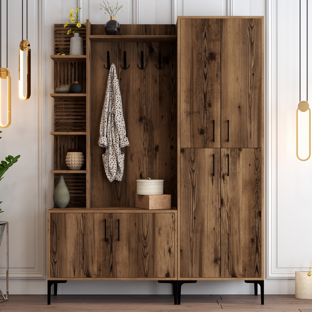 Nestor Wooden Coat Stand with 6 Doors in Walnut