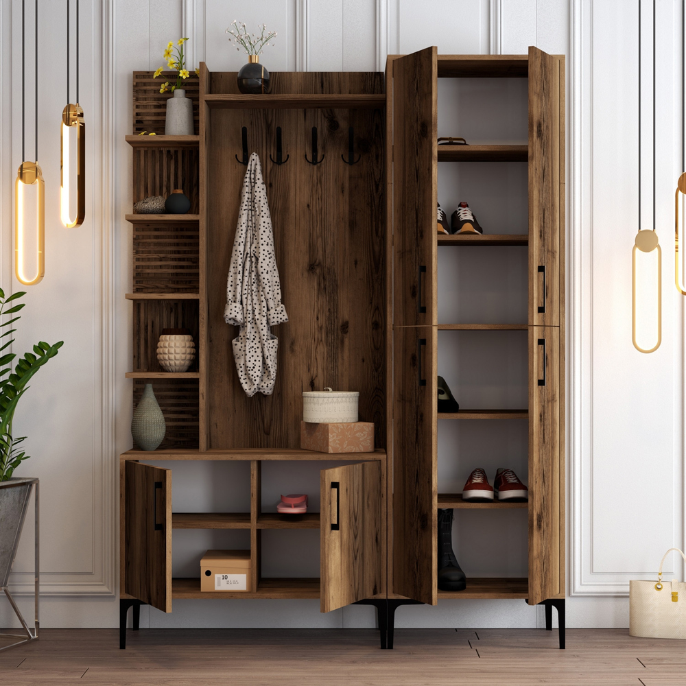Nestor Wooden Coat Stand with 6 Doors in Walnut